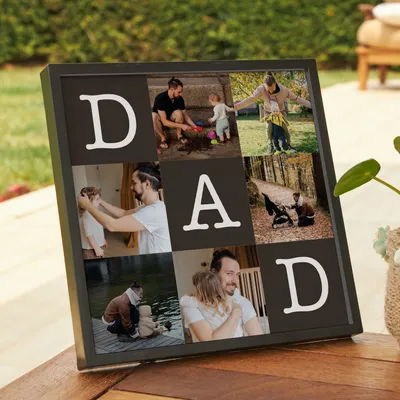 Photo Collage Frame with Sticky Photo Prints as Gift for Dad