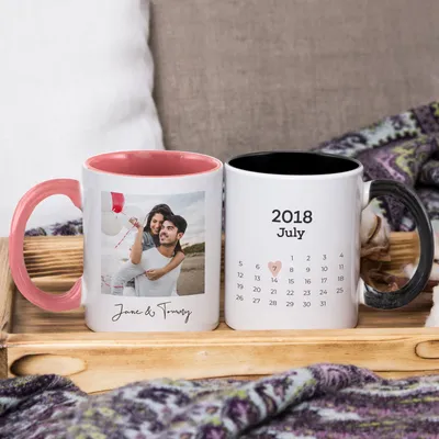 Photo-Printed Calendar Design 2-Piece Colorful Mug Set
