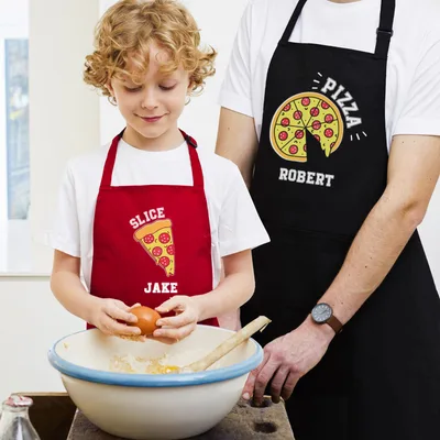 Pizza Slice Design Father's Day Gifts Daddy and Me 2 Pcs Kitchen Apron Matching Set