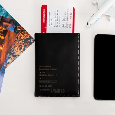 Plane Ticket Information Design Leather Passport Cover