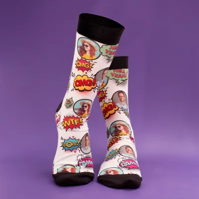 Pop Art Comic Design Photo Printed Socks