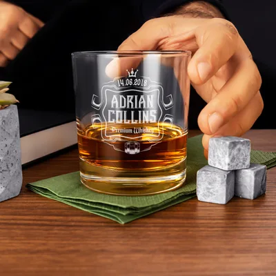 Premium Gifts for Dad Personalized Whiskey Glass Set with Wooden Box