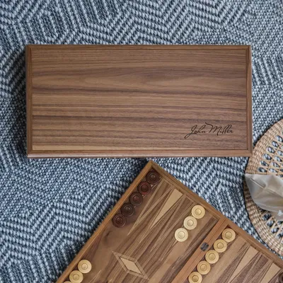 Premium Personalized Grooved Walnut Backgammon Set with Handwritten Style