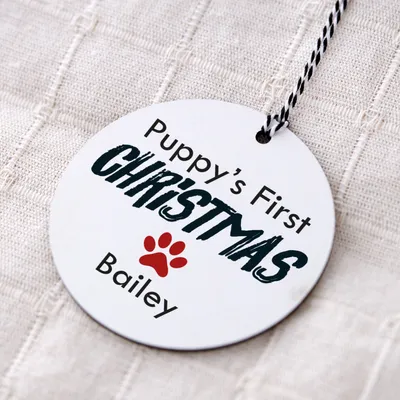 Puppy's First Christmas Personalized Pine Tree Ornament