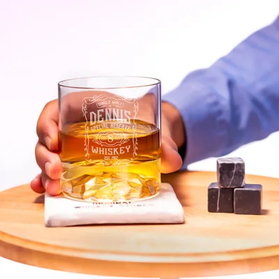 Retro Design Chicago Crystal Whiskey Glasses Set in Wooden Box