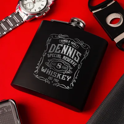 Retro Design Personalized Stainless Steel Matte Black Hip Flask