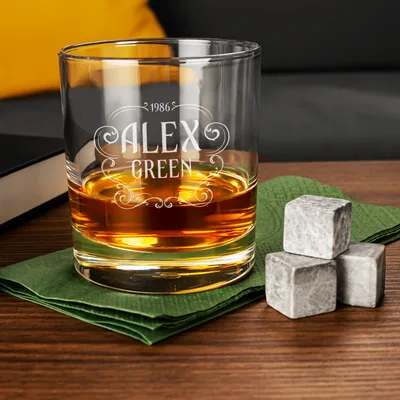 Retro Design Premium Personalized Whiskey Glass Set with Wooden Box