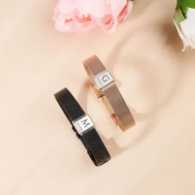 Roman Numeral and Initials Personalized Bracelet Set for Couples