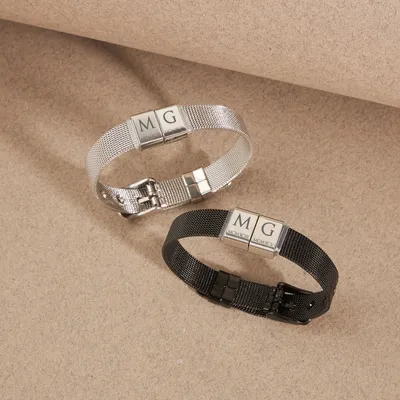 Roman Numeral Date & Initials Men's Bracelet