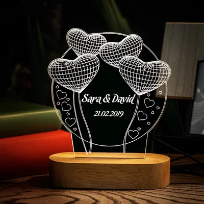 Romantic Gifts for Couples Heart Design with Name and Date 3D LED Lamp