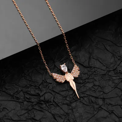 Rose Plated Silver Necklace with Angel Design as a Gift for Mother