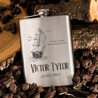 Sailboat Design Personalized Stainless Steel Whiskey Flask