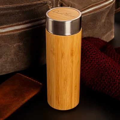 Signature Design Personalized Bamboo Thermos Flask with Tea Strainer