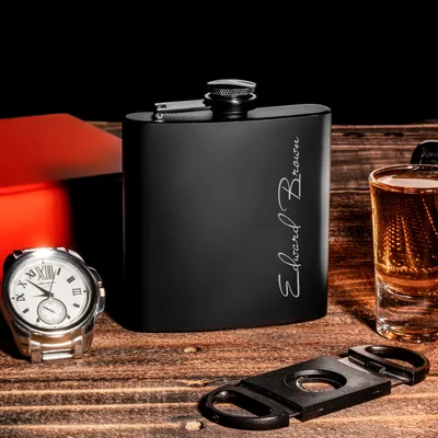 Signature Design Personalized Stainless Steel Matte Black Hip Flask