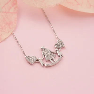 Silver Necklace with Mother and Child Design as a Gift for Mother