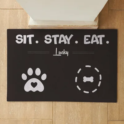 Sit Stay Eat Personalized Dog Gifts Pet Feeding Mat