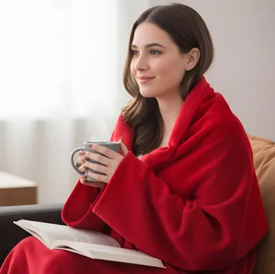 Cosy Red Fleece Wearable Blanket for Adults