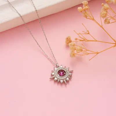 Sparkle of Pink - Silver Necklace with Zircon Stones