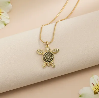 Sparkling Gemstone Turtle Pendant