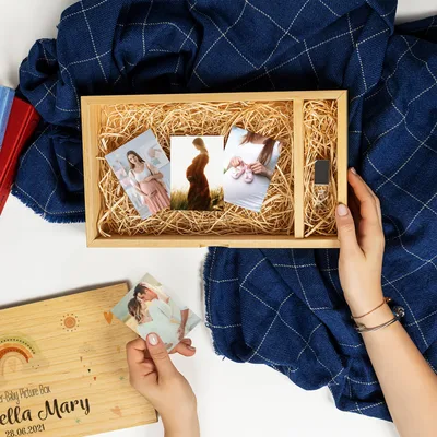 Special Wooden Picture Keepsake Box for Mom and Baby with USB Flash Drive