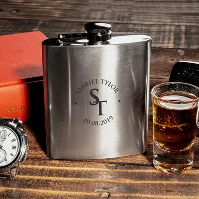 Stainless 8 Oz Steel Flask with Personalized Name Logo
