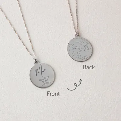 Starry Night Sky Map Necklace in Sterling Silver with Personalization