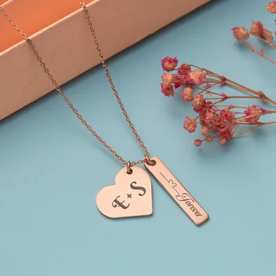Sterling Silver Heart Necklace with Personalized Letter Pendant for Couples