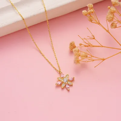 The Flower of Life Pendant Gold Plated Necklace with Zirconia Stones