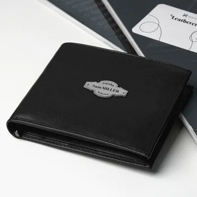 Travel-Inspired Personalized Leather Wallet with Silver Detailing
