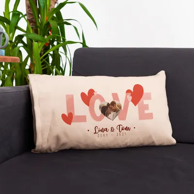 Valentine's Day Gift Romantic Photo Name and Date Written Pillow