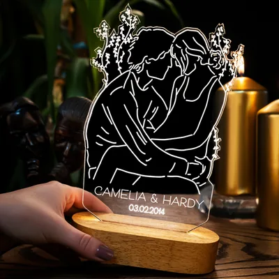 Valentine's Gift Line Art Wrapped Couple Design Personalized 3d Led Lamp