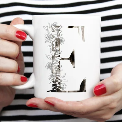 Watercolor Designed Embroidered Initials Mug