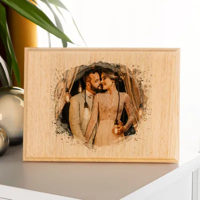 Watercolor Effect Personalised Photo Printed Mini Wooden Frame