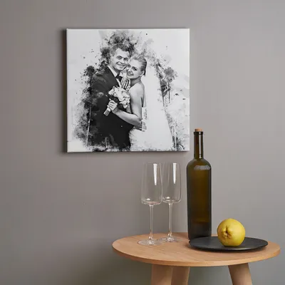 Wedding Anniversary Gifts Charcoal Drawing Photo Canvas Print 15.75x15.75