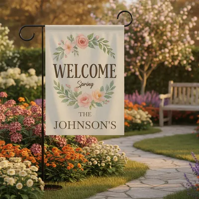 Welcome Spring Floral Garden Flag with Name