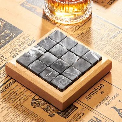 Whiskey Stone Coaster Set of 4 with Wooden Holder