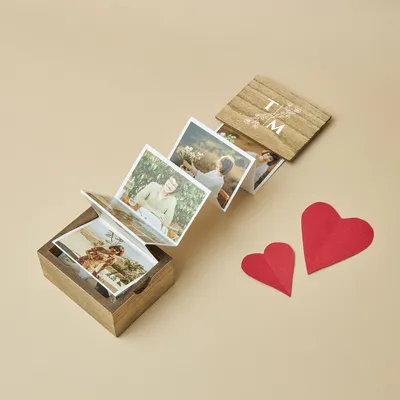 Wooden Accordion Photo Box with Initial Personalized Cover