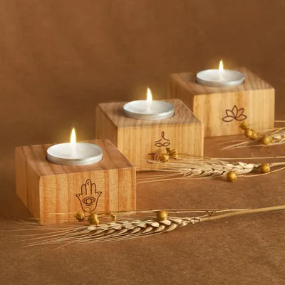 Wooden Candle Set with Yoga Design Name Customization