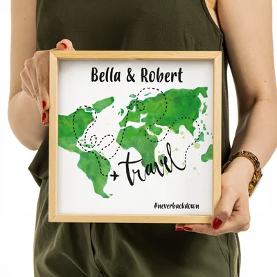 World Map Design Personalized Wooden Piggy Bank Collection Box