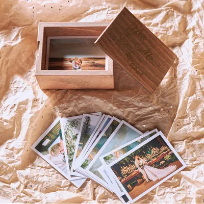 You and Me Design Personalized Wooden Box with 70 Photos for Significant Other