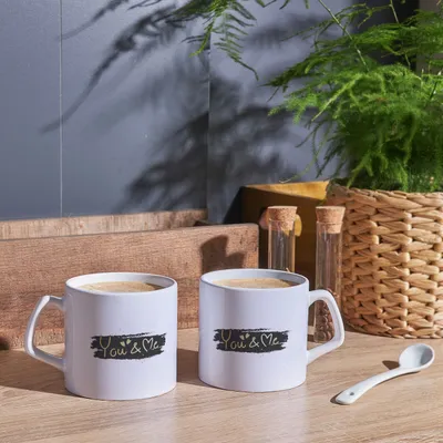 You and Me Printed 2 Piece Tea Coffee Cup Set for Lovers Gifting