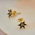 Lotus Flower Themed Gold Plated Earrings with Crystal Stones