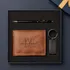 Custom Vegan Leather Wallet Pen Keychain Gift Set